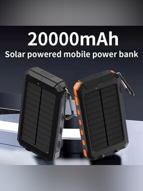 (17) - Black 20000mAh Solar Power Bank with Flashlight & Compass